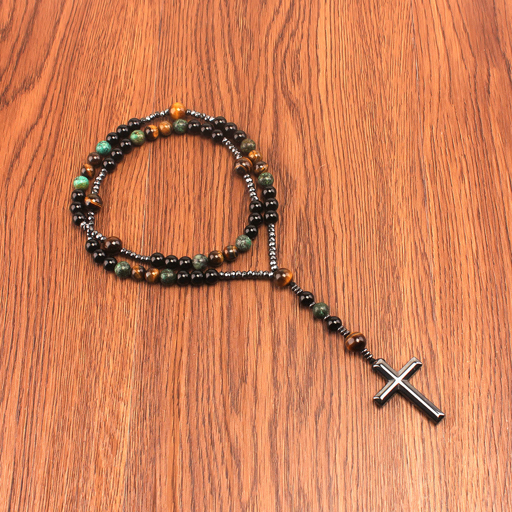 8mm African Turquoise & Yellow Tiger Eye Stone Prayer Rosary