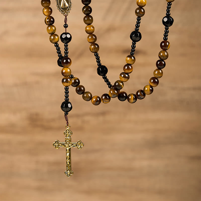 Handcrafted Tiger's Eye Rosary - A Timeless Design of Elegance and Spiritual Strength