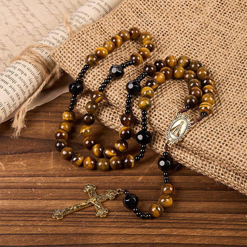 Handcrafted Tiger's Eye Rosary - A Timeless Design of Elegance and Spiritual Strength