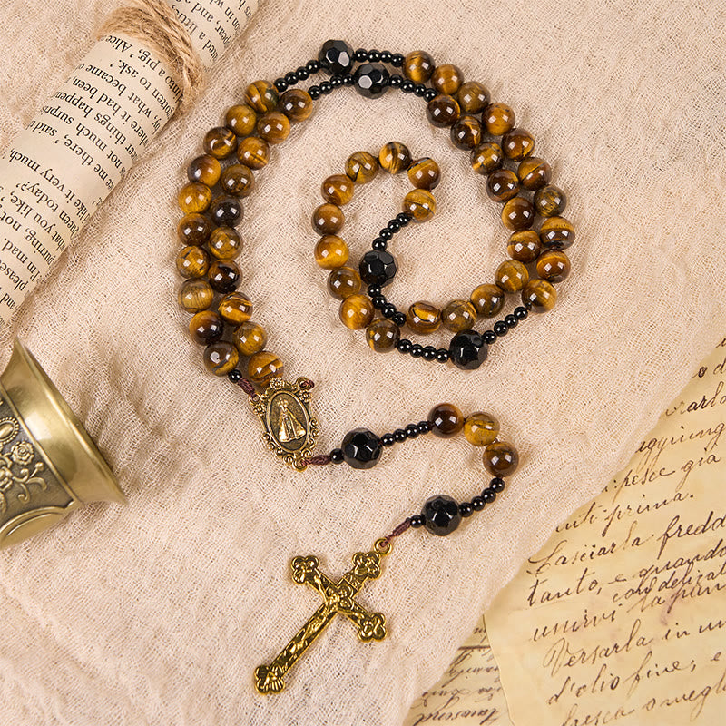 Handcrafted Tiger's Eye Rosary - A Timeless Design of Elegance and Spiritual Strength