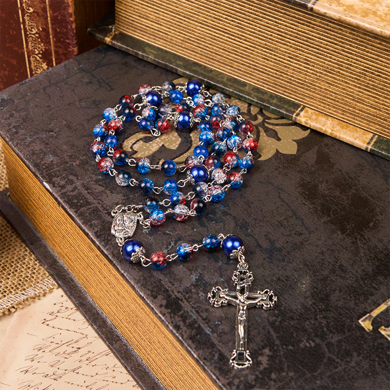 Miraculous Medal & Crucifix of 8mm Glass Beads Rosary—A Touch of Vintage Elegance