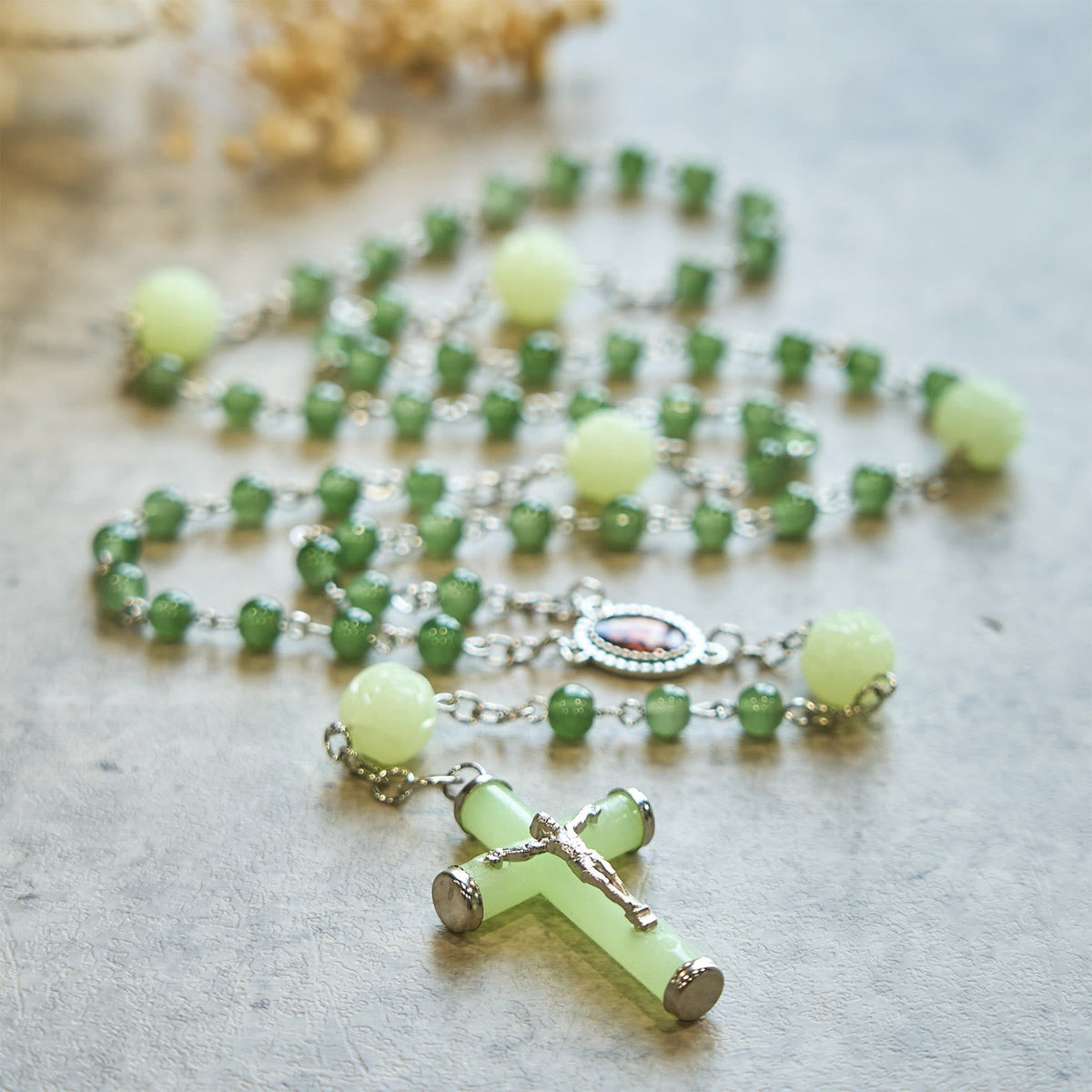 Glass & Luminous Rose Our Father Beads Glowing Faith Rosary: A Divine Companion