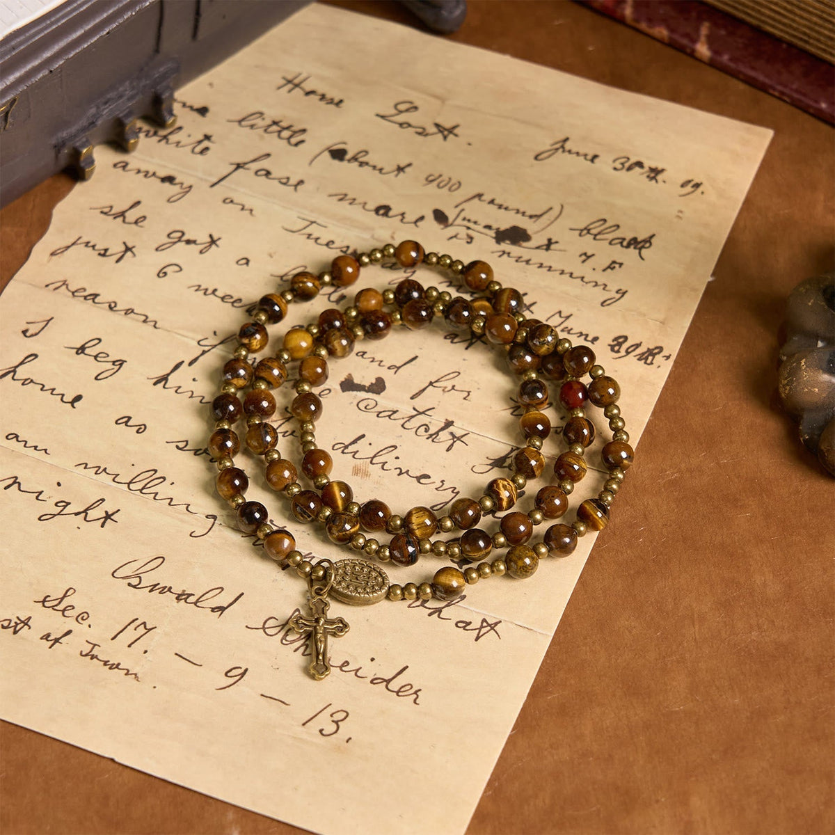 PRAYERFUL FAITH: Handmade Tiger's Eye Stone Elastic Rosary Bracelet
