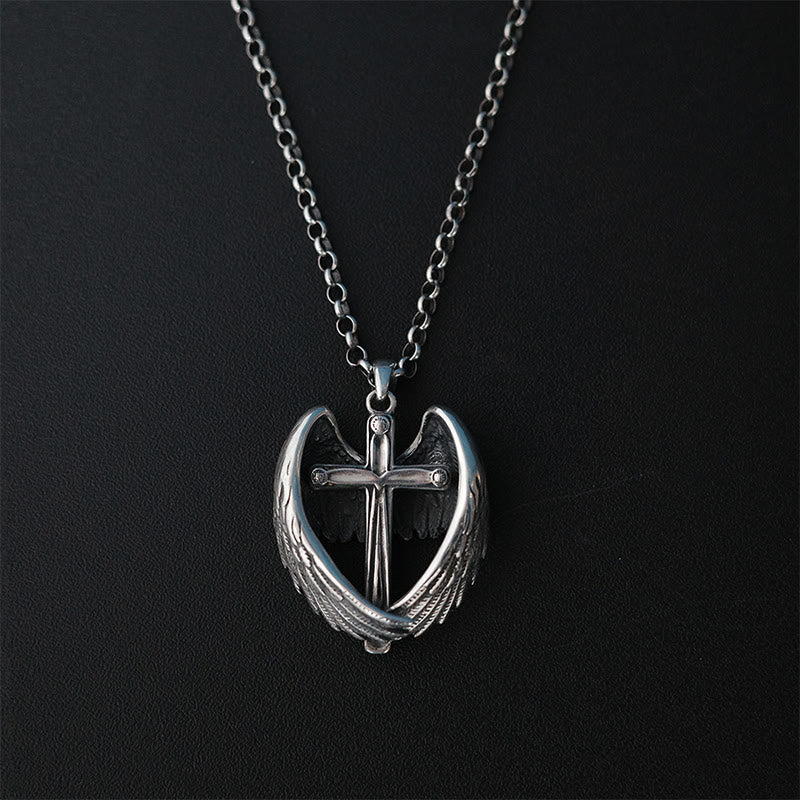 925 Sterling Silver Angel Wings Cross Necklace: Embodying Faith and Celestial Grace
