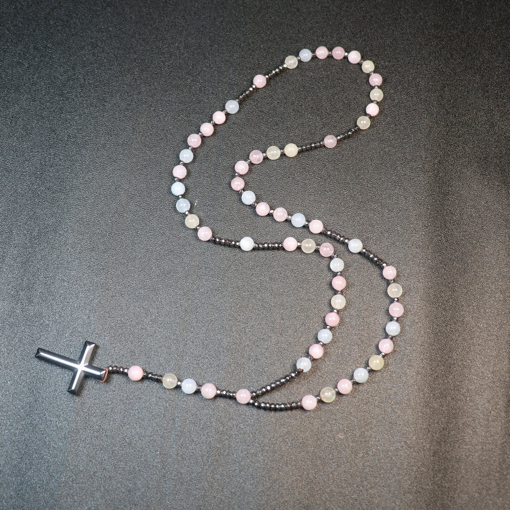 8mm Morganite Beads Iron Gallstone Cross Rosary