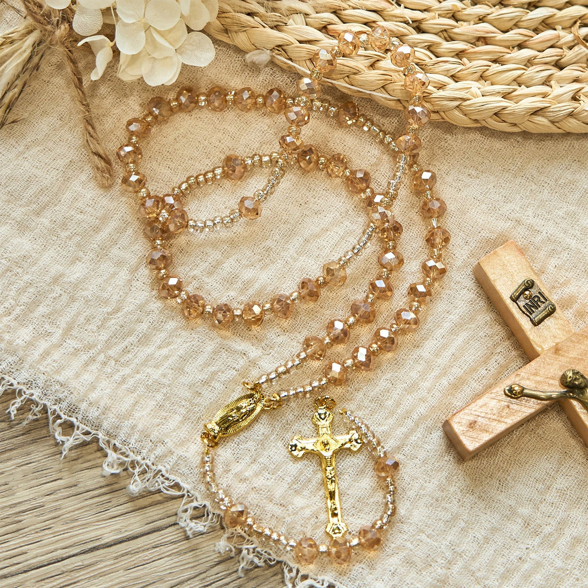 Champagne Crystal Our Lady of Guadalupe Rosary: A Divine Sparkle