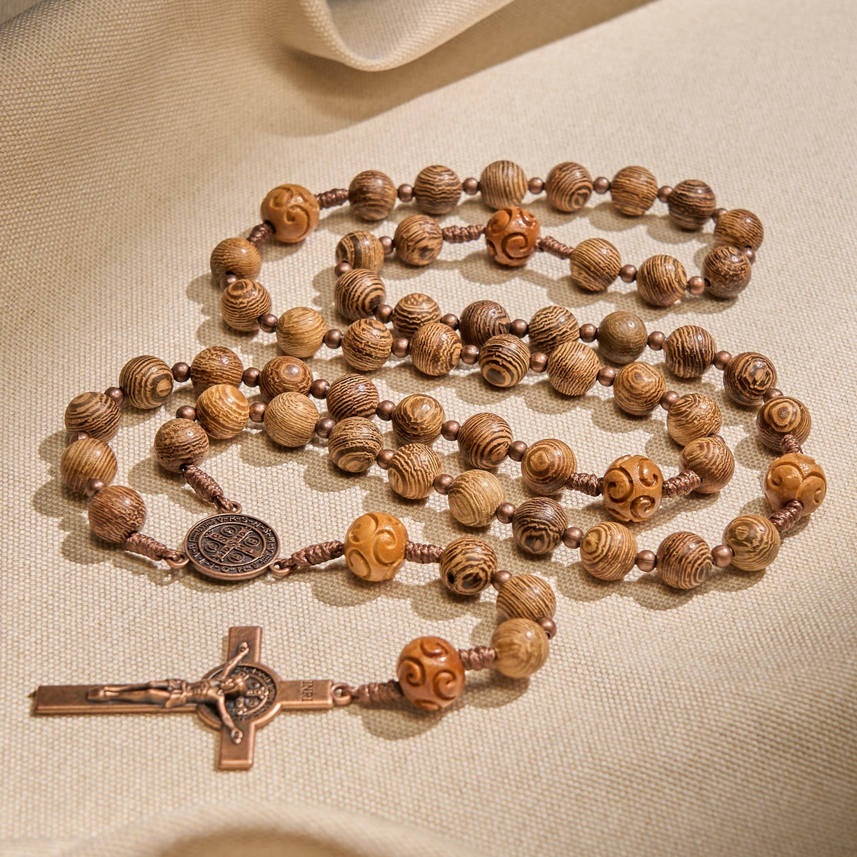 PRAYERFUL FAITH: Divine Olive Wood Rosary with St. Benedict Medal & Crucifix