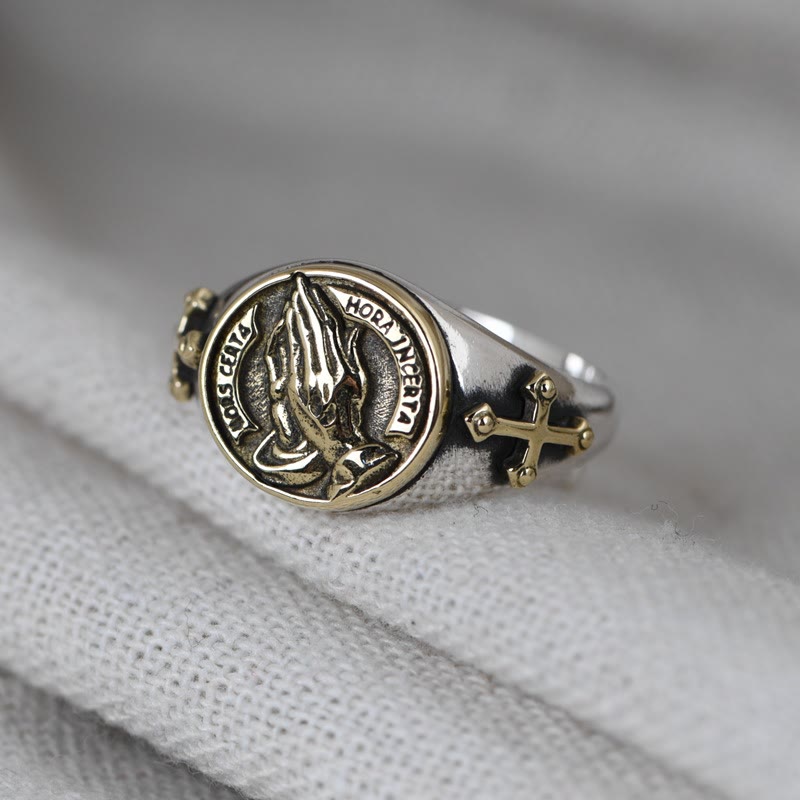 925 Sterling Silver Vintage Style Intricate Carved Praying Hands Ring