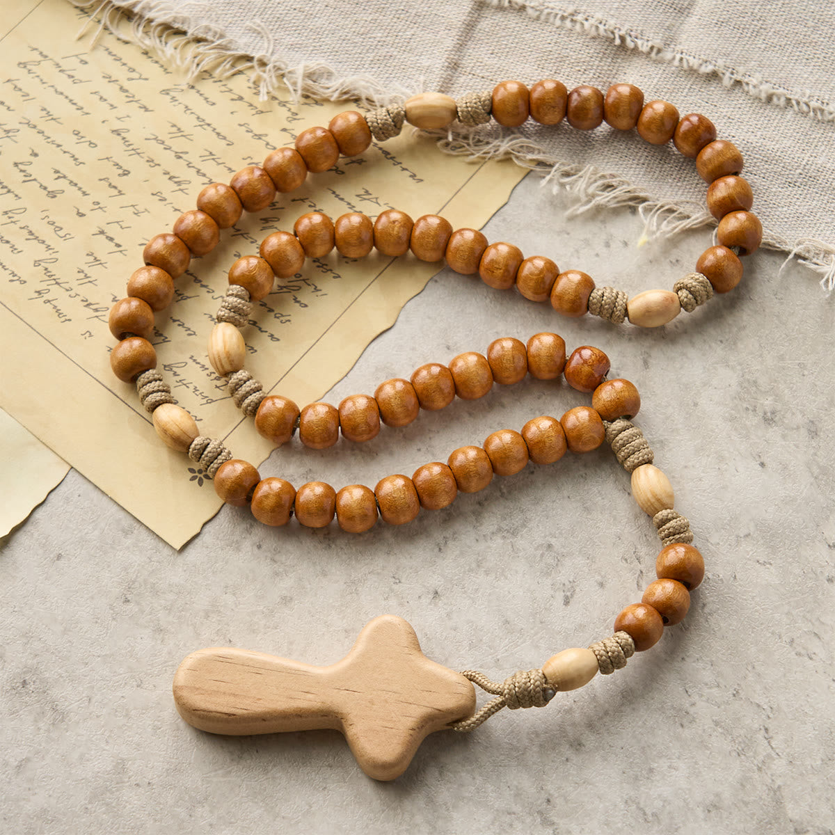 Minimalist Olive Wood Rosary with Hand-held Prayer Comfort Cross: Embrace Simple Sacredness