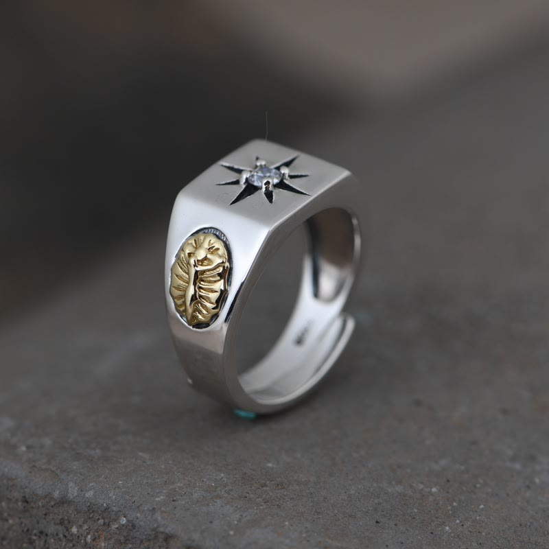 Cross and Virgin Mary with White Cubic 925 Sterling Silver Adjustable Vintage Ring