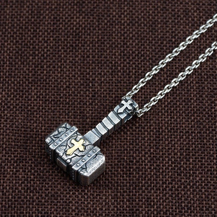Sacred 925 Silver Hammer Cross Necklace: Rugged Faith Symbol with Retro Edge