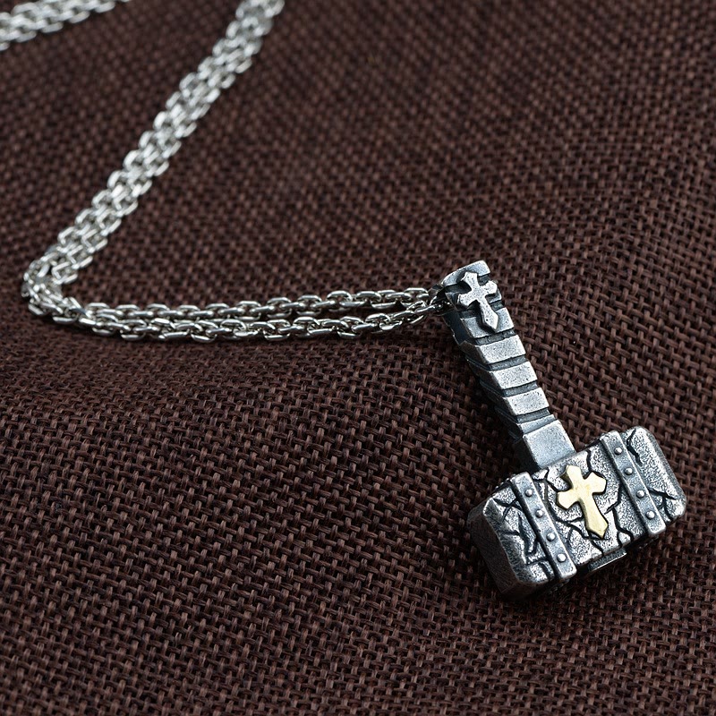 Sacred 925 Silver Hammer Cross Necklace: Rugged Faith Symbol with Retro Edge
