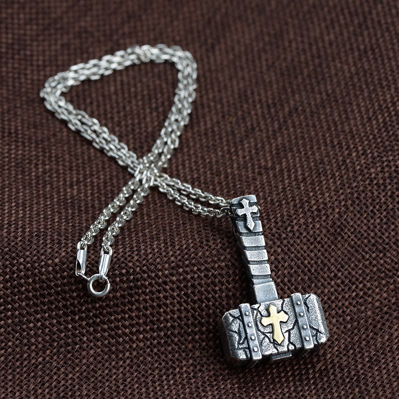 Sacred 925 Silver Hammer Cross Necklace: Rugged Faith Symbol with Retro Edge