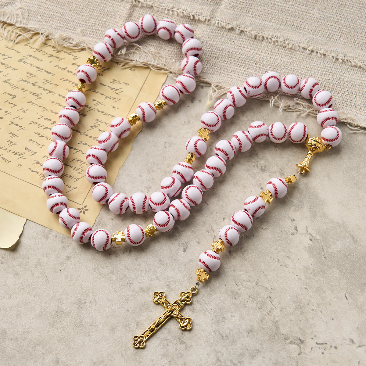 PRAYERFUL FAITH: Blessed Miniature Baseball Beads Rosary with Golden Holy Chalice & Crucifix