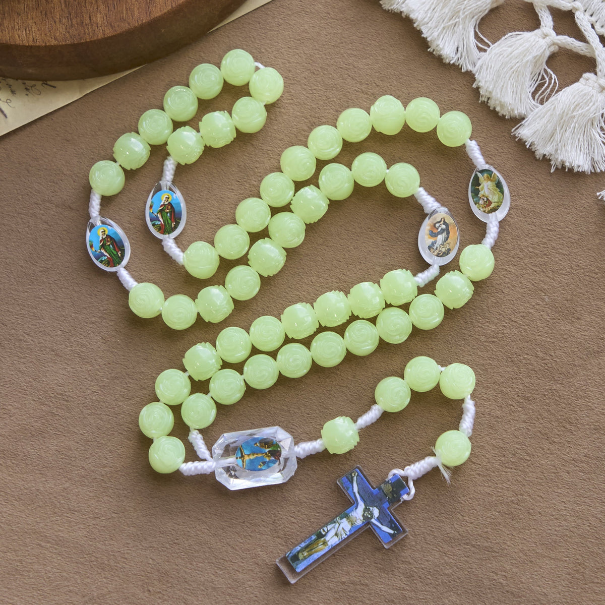 PRAYERFUL FAITH: Glow-in-the-Dark Green Beads Rosary with Gift Card