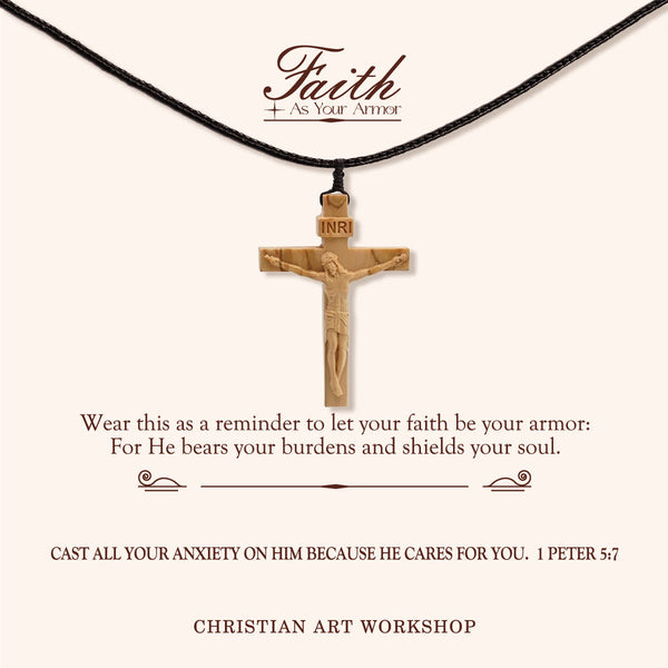 FAITH AS YOUR ARMOR: Jesus Crucifix Wooden Necklace