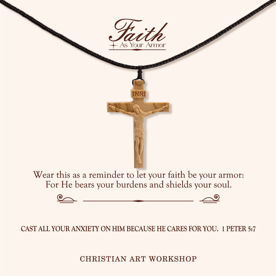FAITH AS YOUR ARMOR: Jesus Crucifix Wooden Necklace