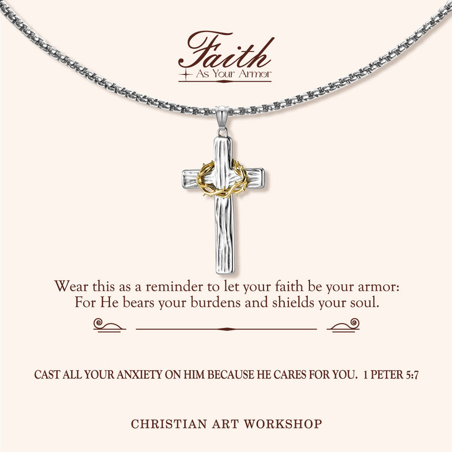 FAITH AS YOUR ARMOR: Jesus Crown Of Thorns Cross Sacred Necklace