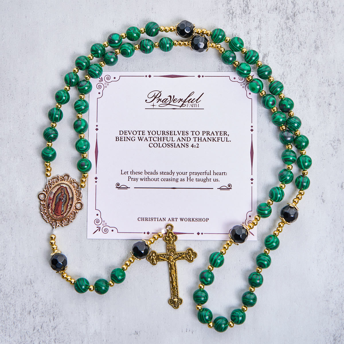 Jesus Is The Gift: Malachite Green Rosary with Miraculous Medal