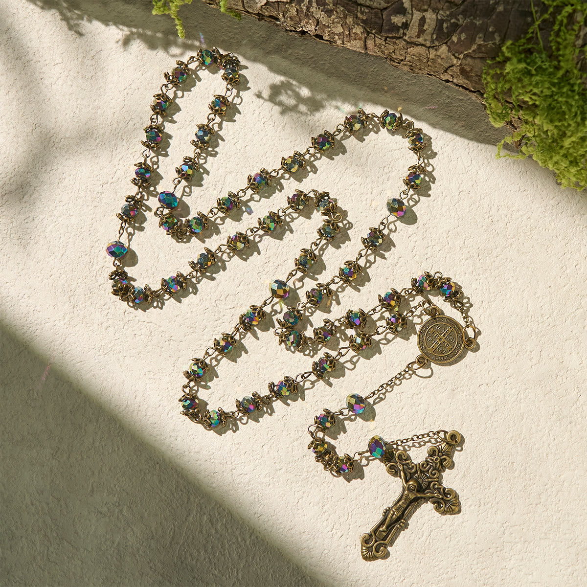 Faithful Hematite Rosary Featuring Bronze Crucifix and Saint Benedict Charm
