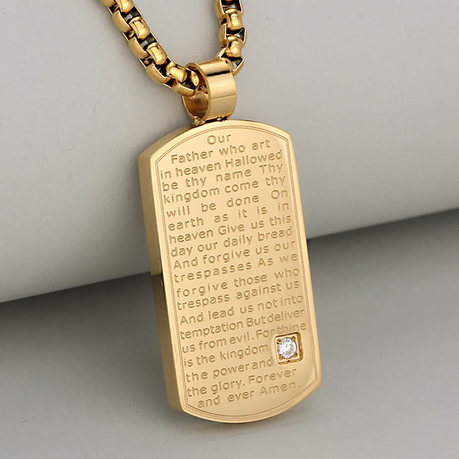 Three Color Lord's Prayer Rectangular Necklace Expressing Faith and Hope