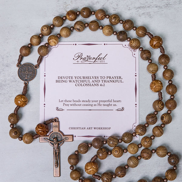 PRAYERFUL FAITH: Divine Olive Wood Rosary with St. Benedict Medal & Crucifix