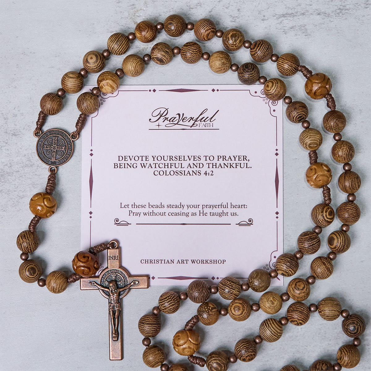 PRAYERFUL FAITH: Divine Olive Wood Rosary with St. Benedict Medal & Crucifix
