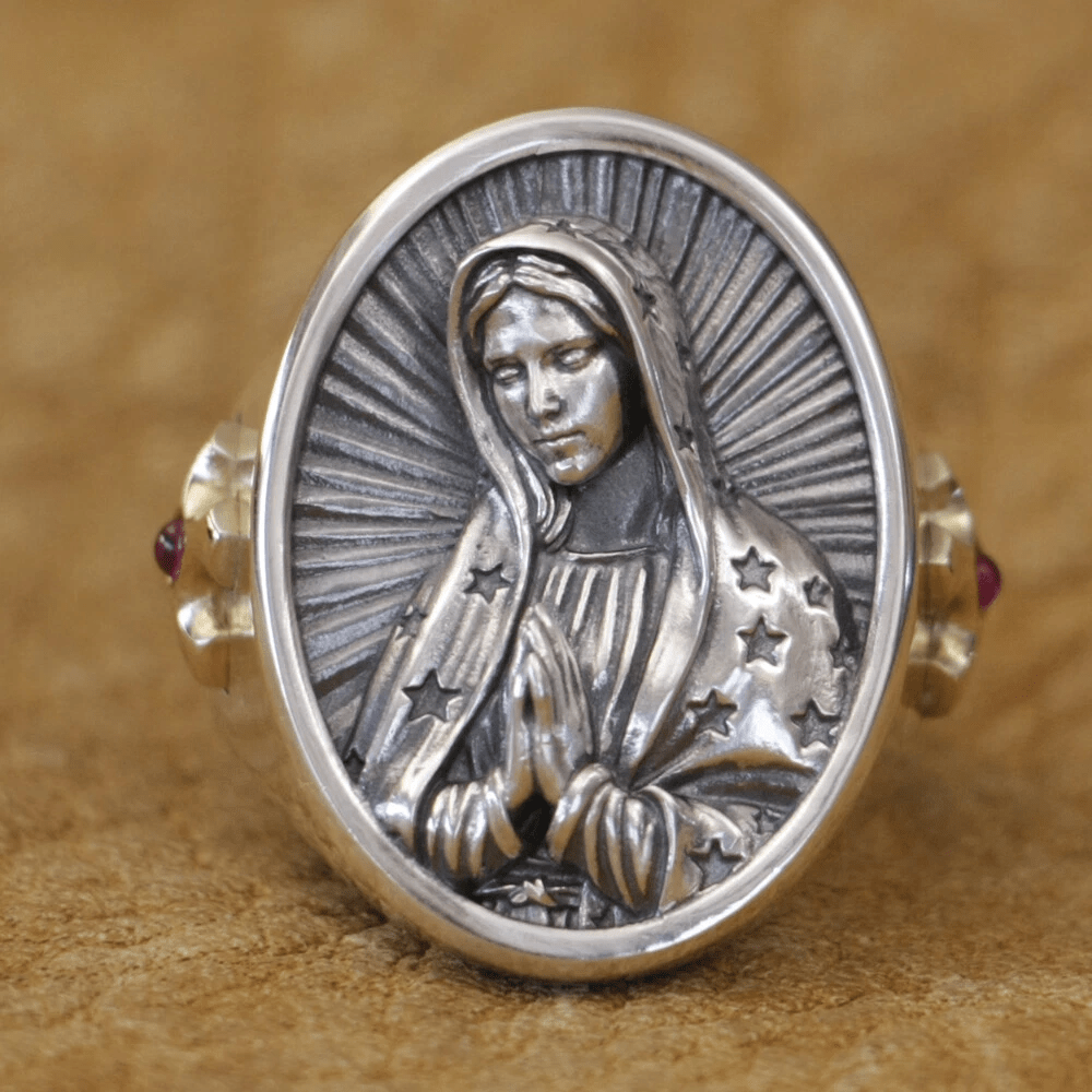 Virgin Mary Oval Ring in 925 Silver Divine Protection and Prayer