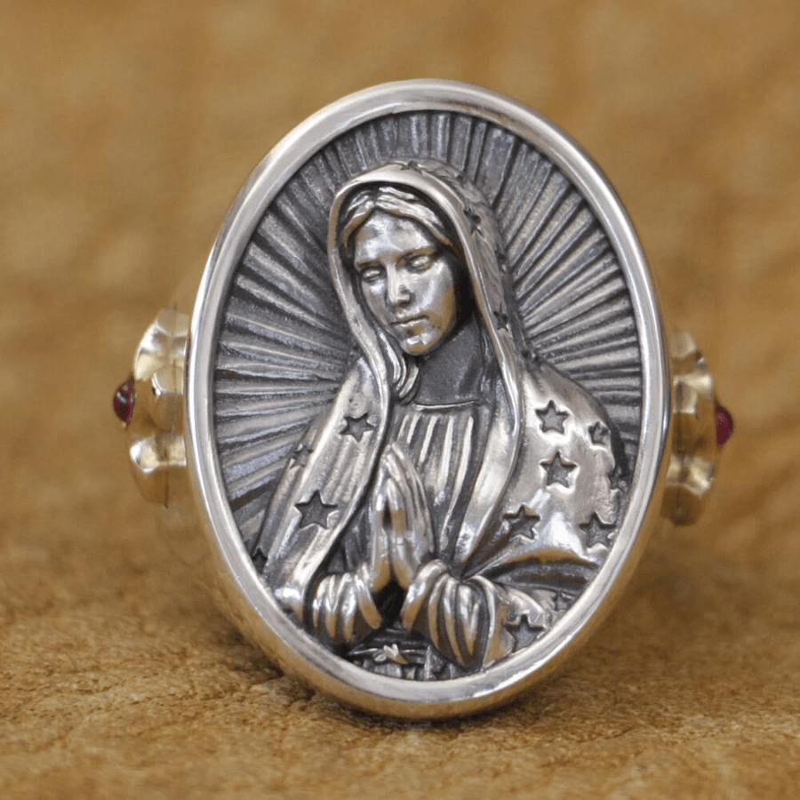 Virgin Mary Oval Ring in 925 Silver Divine Protection and Prayer