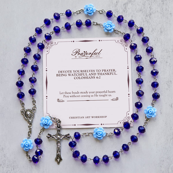 PRAYERFUL FAITH: Floral Rose Beads Multicolor Polyhedral Rosary with Gift Card