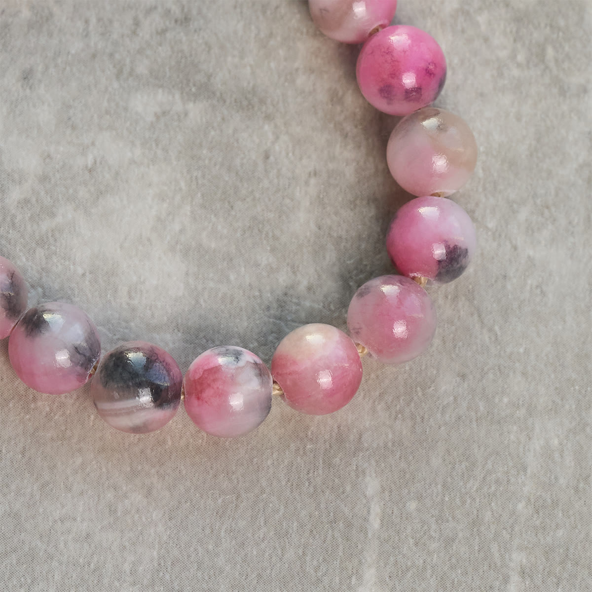 Persian Pink Jade Beads Portable Rosary Keychain with Bronze Crucifix