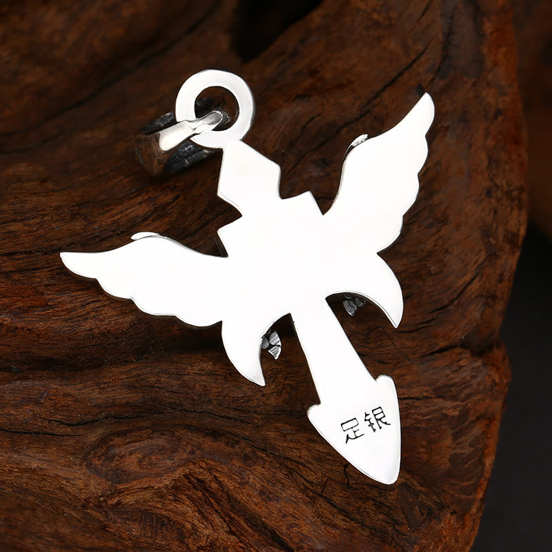Artistic Winged Silver Cross Pendant with Shield Detail: A Unique Blend of Art and Belief