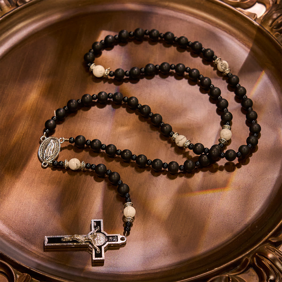 Handcrafted Matte Black Beads Rosary with Crucifix & Our Lady of Guadalupe