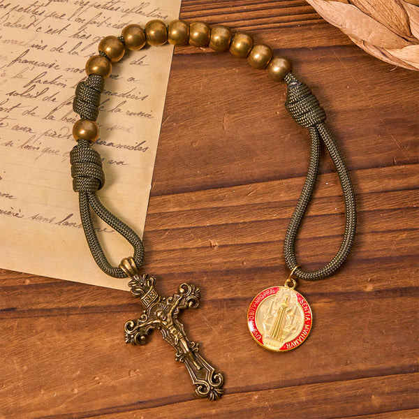 St. Benedict Protection All-Place Portable Bronze Beads Nylon Cord Pocket Rosary