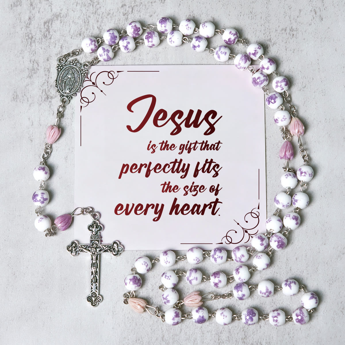 PRAYERFUL FAITH: Handmade Purple Flower Beads Rosary with Gift Card