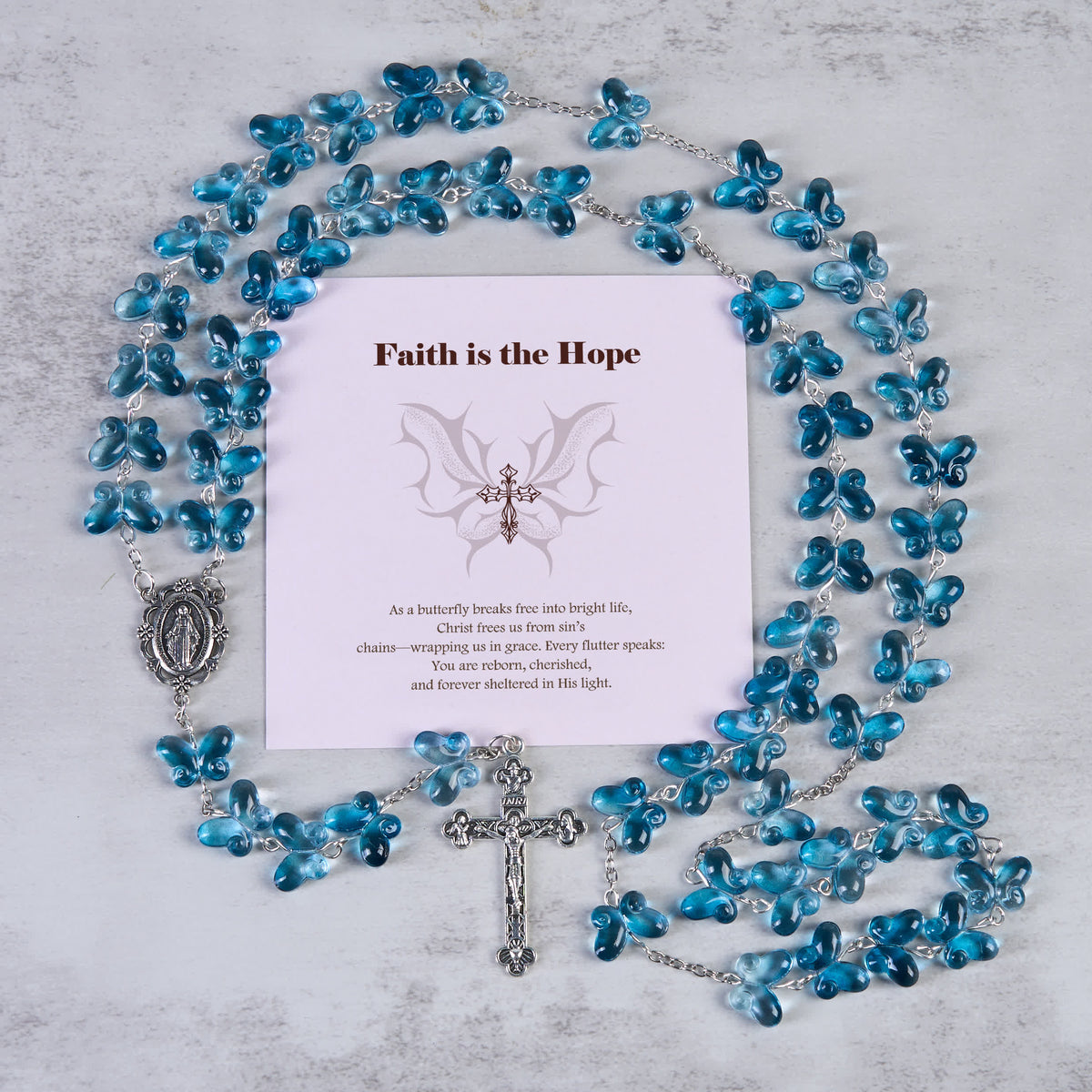 Faith is th Hope: Wings of Devotion Shimmering Blue Butterfly Prayer Bracelet, Animal Rosary