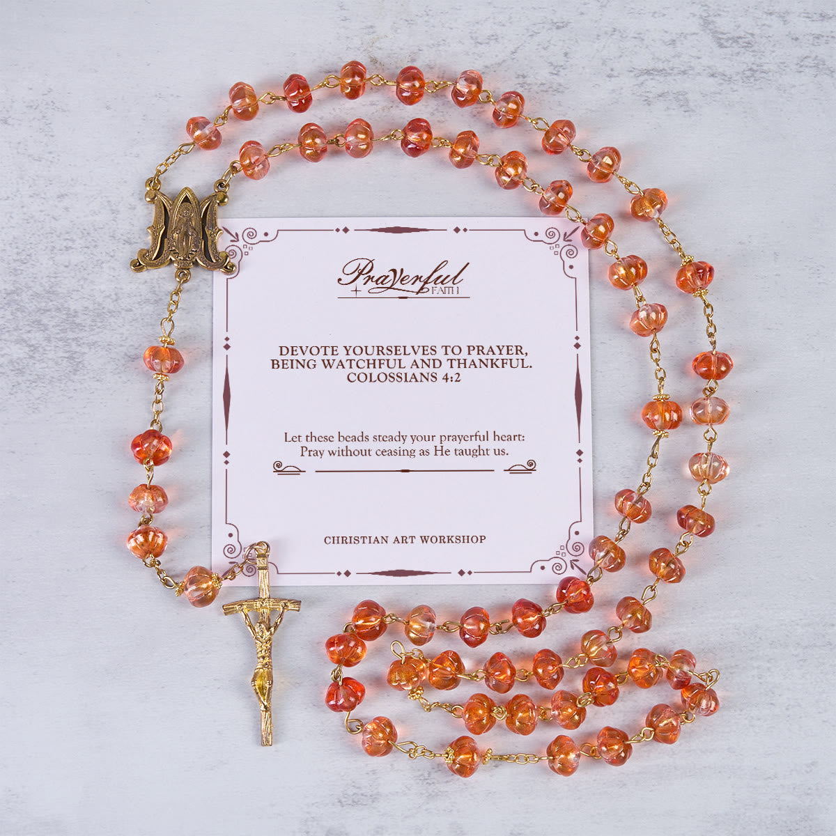 PRAYERFUL FAITH: Sacred Pumpkin Beads Rosary with Miraculous Medal and Cross