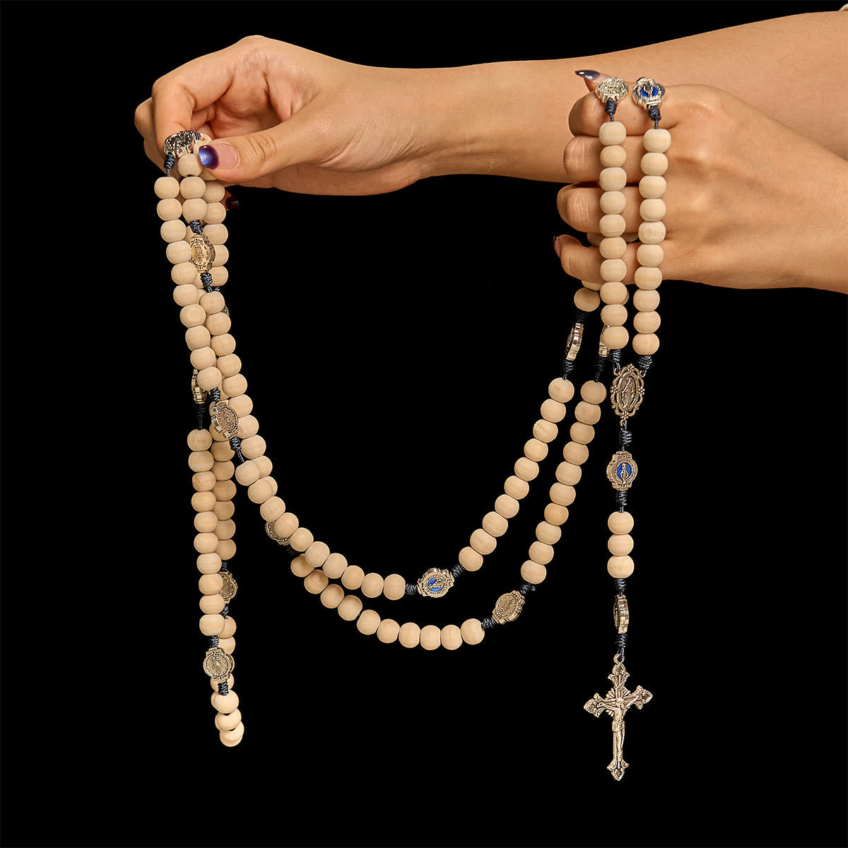 Traditional Ivory Bead Fifteen Decade Prayer Rosary with Miraculous Medal