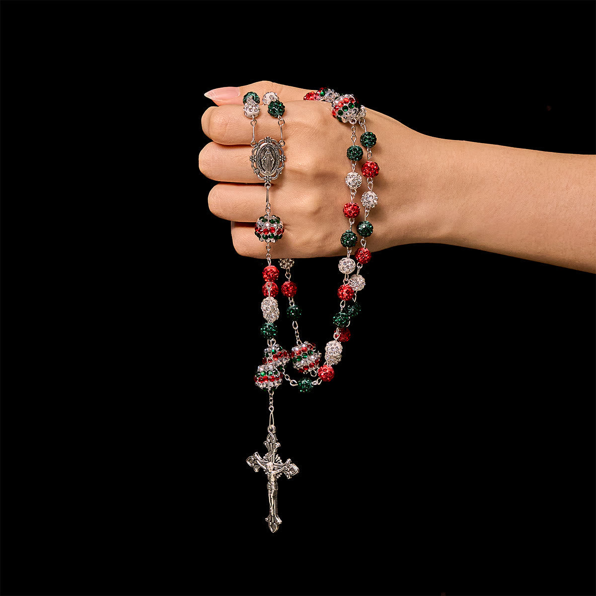 Crystal-Covered Tricolor Beads & Miraculous Medal Glam Sparkling Rosary