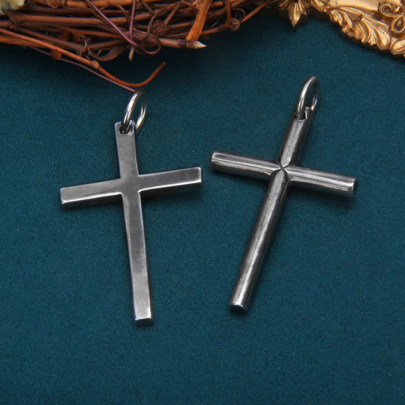 Bold Minimal Sterling Silver Cross Necklace in Square and Round Bar