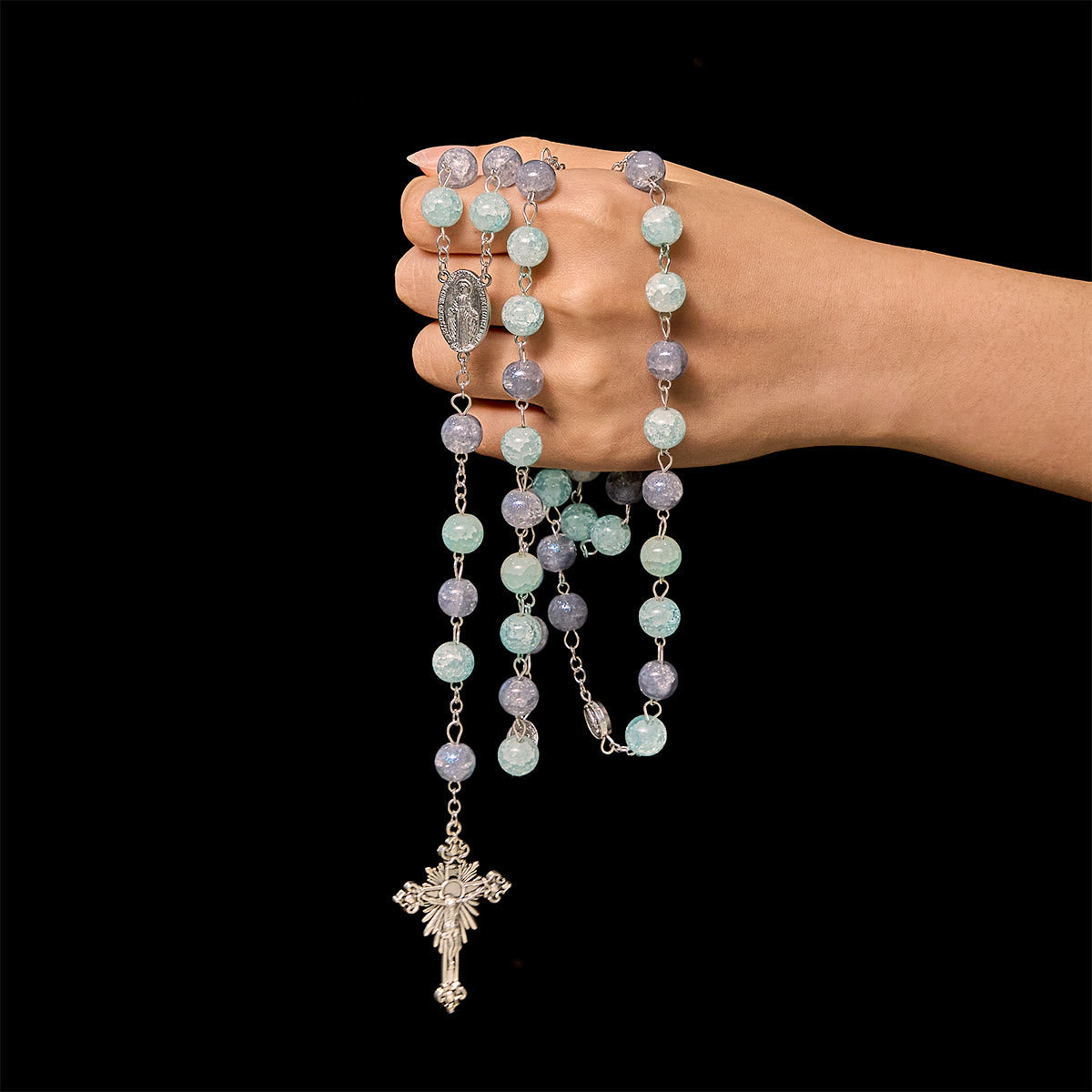 Handmade Original Grey Blue Rosary with Miraculous Medal: A Unique Expression of Faith