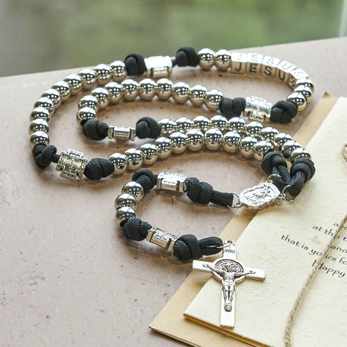 Battle Prayer Custom Rosary in Silver-Toned Beads & Personalized JESUS Letter