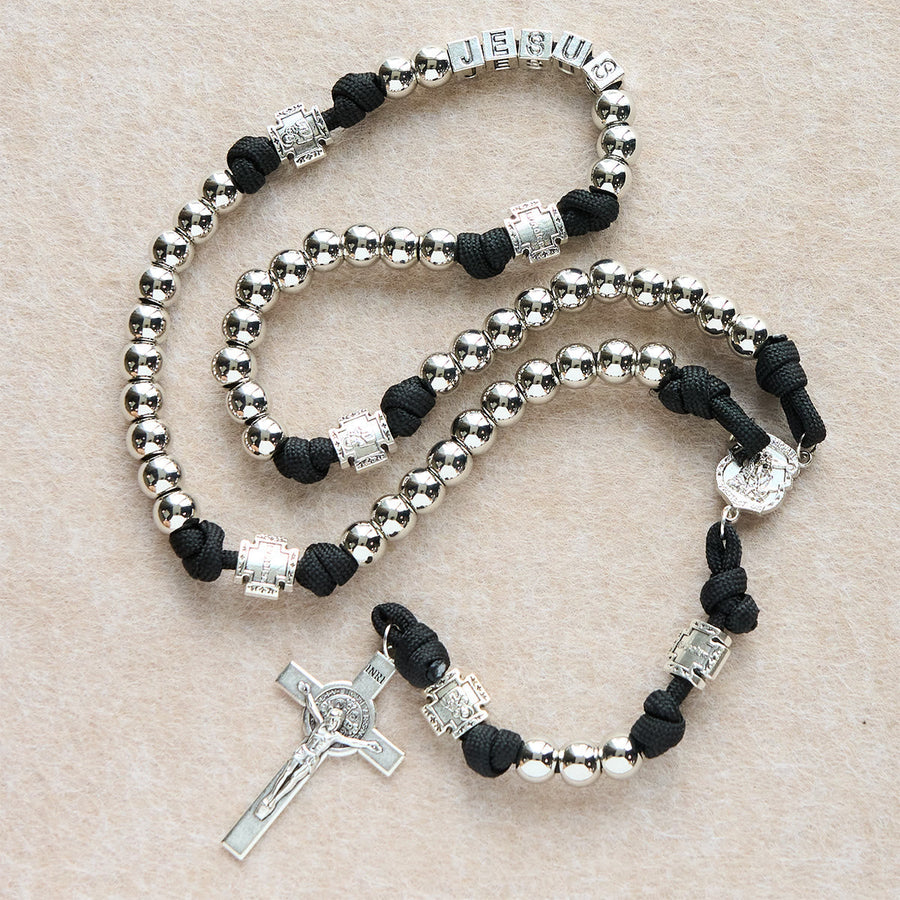 Battle Prayer Custom Rosary in Silver-Toned Beads & Personalized JESUS Letter