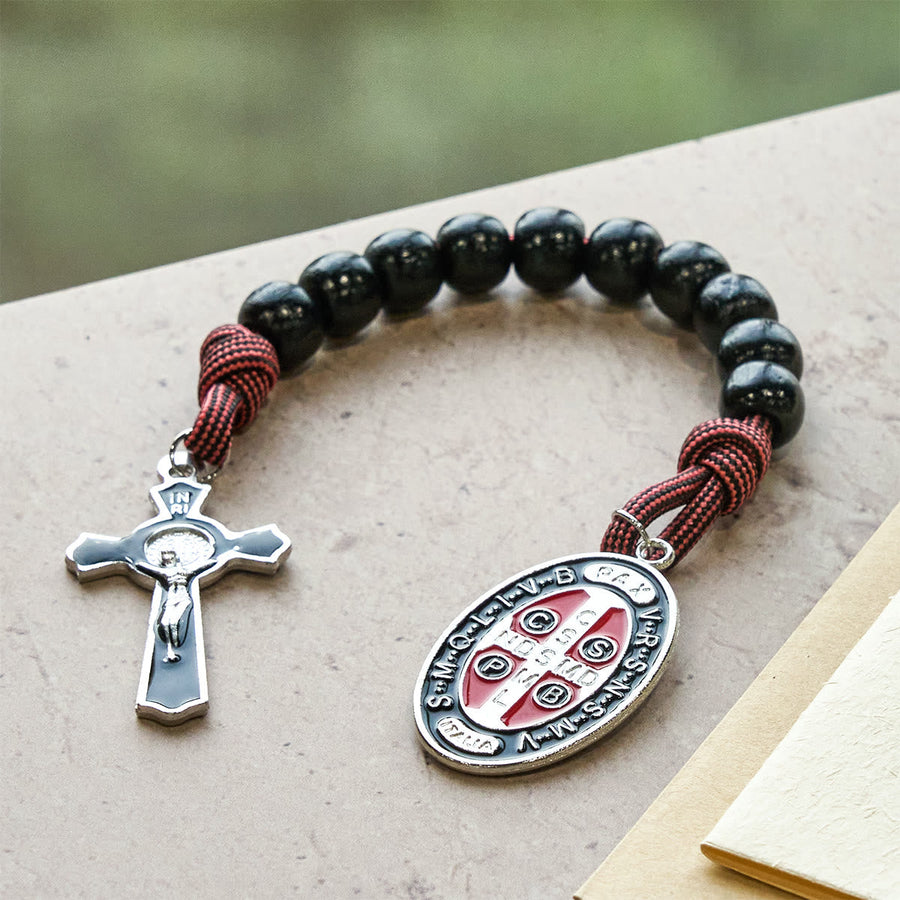 Faith Defender Paracord Pocket Rosary with St. Benedict: Shield of Christ