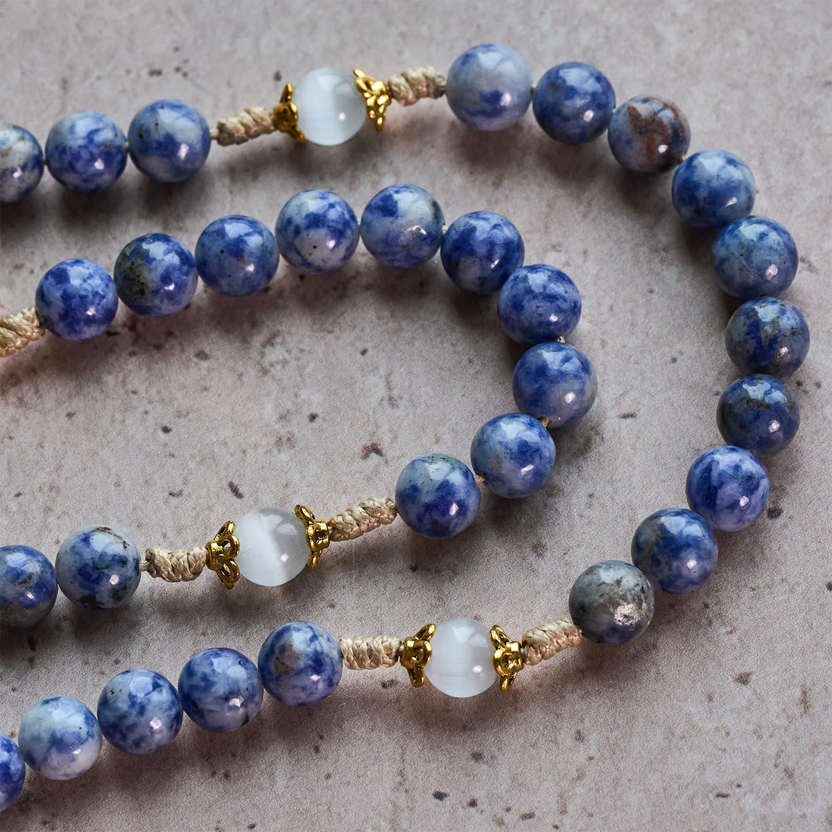 Immaculate Heart of Mary & Crucifix of 8 mm Round Blue Stone Nylon Cord Rosary
