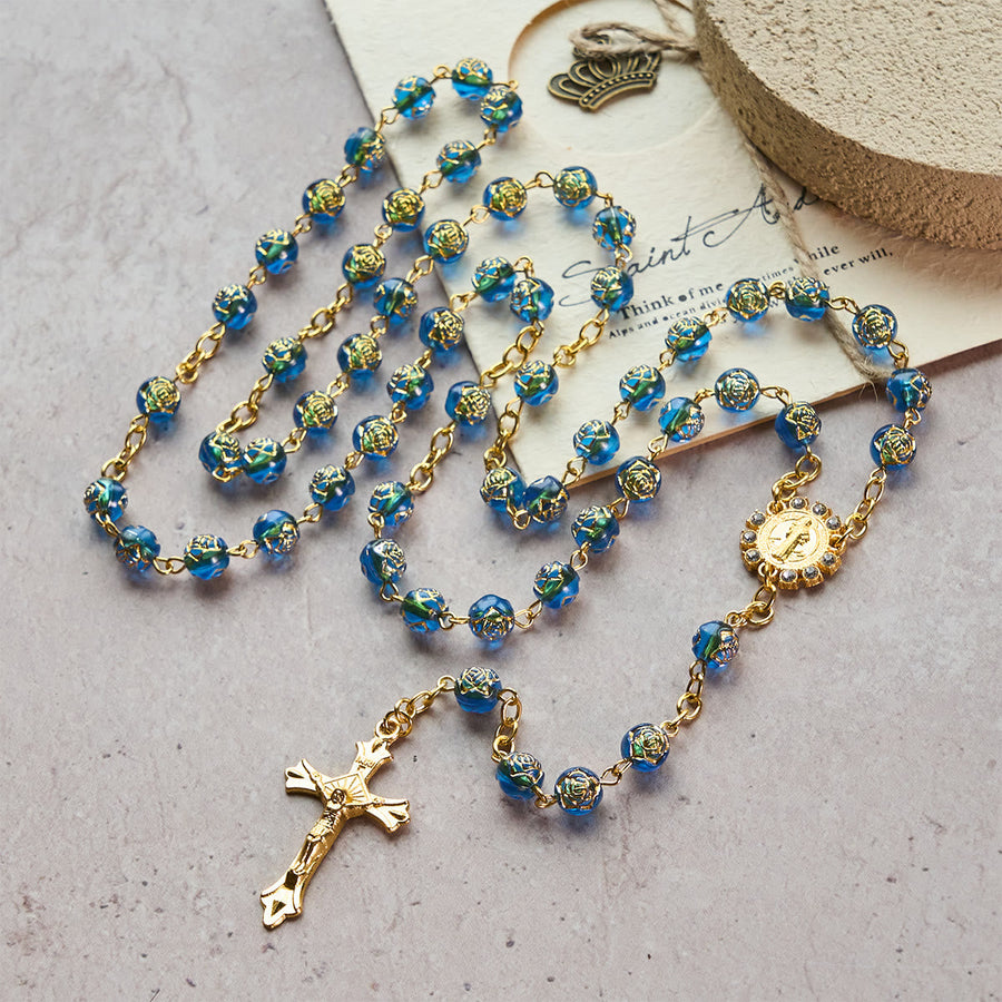 St. Benedict Medal & Crucifix of 8 mm Round Multicolor Acrylic Alloy Chain Rosary
