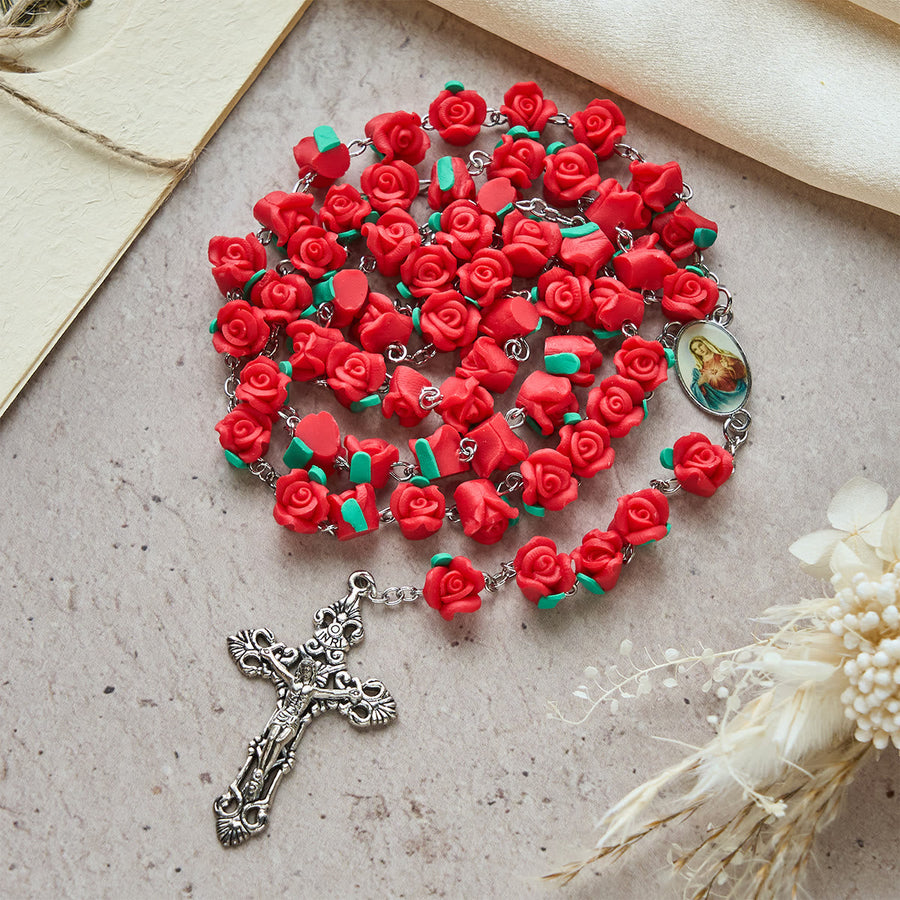 Soft Clay Rose Rosary: Floral Devotion & Handcrafted Spiritual Connection