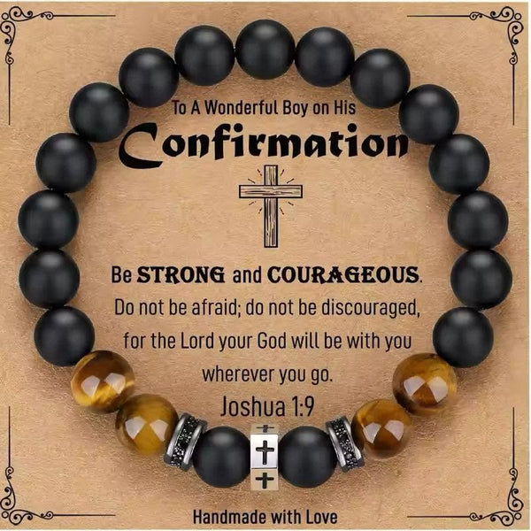 Cross Bracelet with Tiger's Eye, Black Onyx & CZ - Accented Stainless Steel
