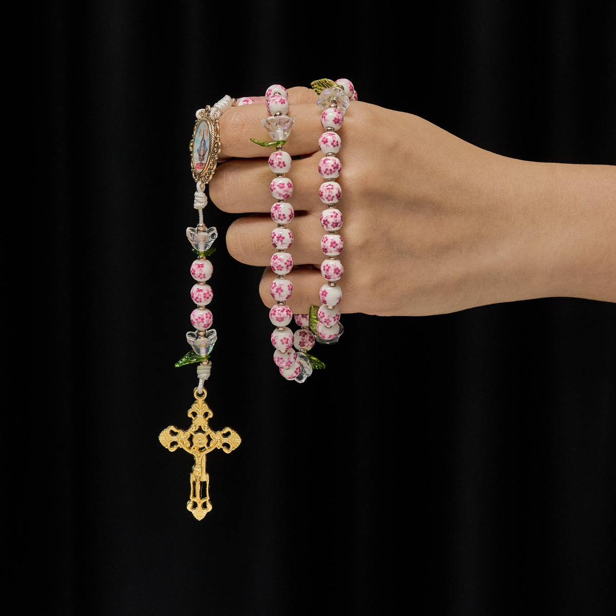 Porcelain Rosary with Lily Details: Devotion in Bloom & Spiritual Nourishment