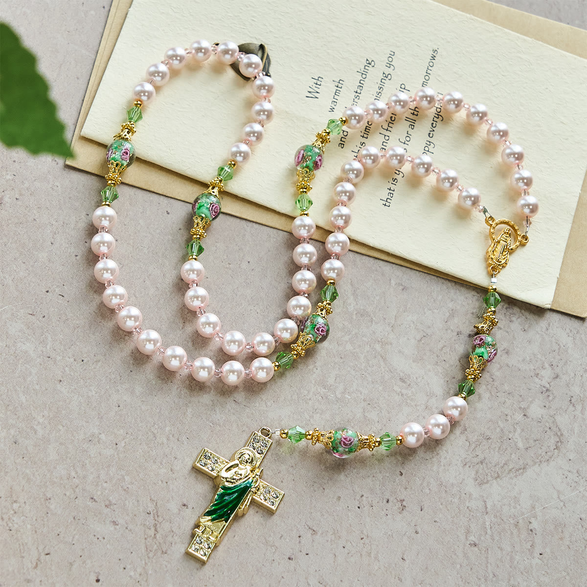 Heavenly Pink Beads St. Jude Devotion Rosary with Floral Beads of Sacred Grace